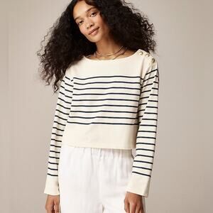 J. Crew Mariner Striped Crop Relaxed Knit Top Boatneck NWOT